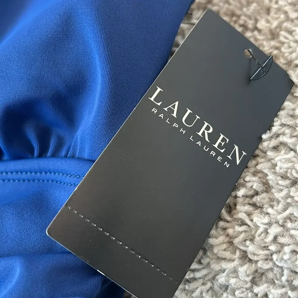 NWT $135 LAUREN Ralph Lauren Plus Sz 14 Sapphire Blue One‎ Piece Swimsuit Halter